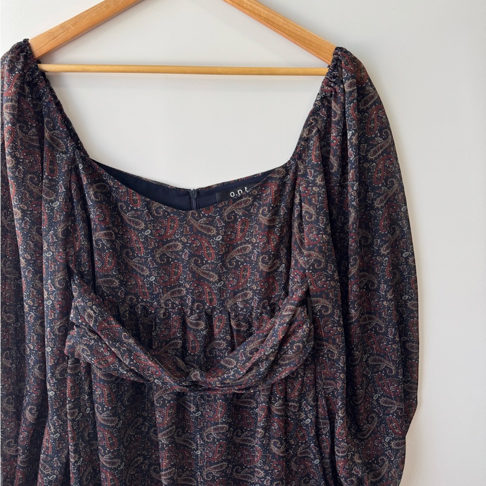 O.P.T West Paisley Print Long Sleeve‎ Squareneck Mini Dress Women's Size Medium - Picture 4 of 8